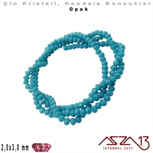 Opak - 2x3 mm - Buzlu Koyu Mavi - Kristal Rondela Boncuk / 200 Adet