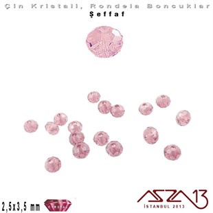 Şeffaf - 2,5x3,5 mm - Şeker Pembe - Kristal Rondela Boncuk / 150 Adet