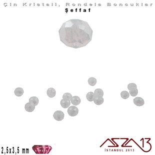 Şeffaf - 2,5x3,5 mm - Beyaz - Kristal Rondela Boncuk / 150 Adet