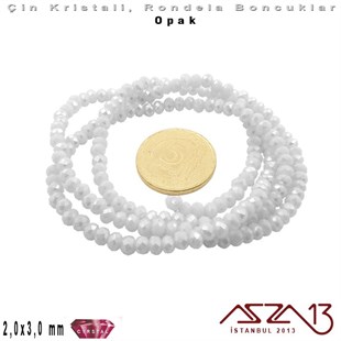 Opak - 2x3 mm - Sedefli Beyaz - Kristal Rondela Boncuk / 200 Adet