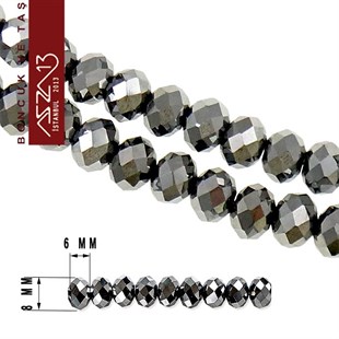 6x8 mm - Kristal - Metalik Gümüş Rondela Boncuk / 70 Adet