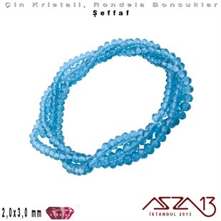 Şeffaf - 2x3 mm - Buz Mavisi - Kristal Rondela Boncuk / 200 Adet