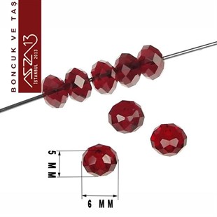 6x8 mm - Kristal - Yarı Opak Koyu Siyam - Rondela Boncuk / 70 Adet