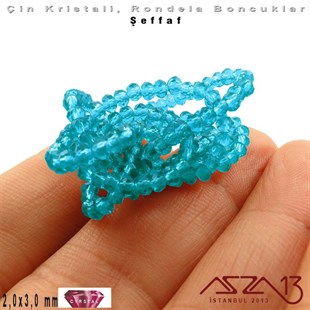 Şeffaf - 2x3 mm - Turkuaz - Kristal Rondela Boncuk / 200 Adet
