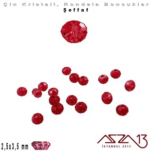 Şeffaf - 2,5x3,5 mm - Bordo - Kristal Rondela Boncuk / 150 Adet