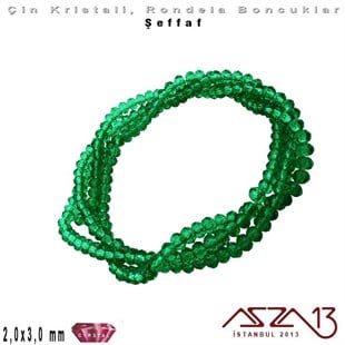 Şeffaf - 2x3 mm - Zeytin Yeşil - Kristal Rondela Boncuk / 200 Adet