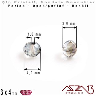 3x4 mm - Kristal - Efektli Şeffaf Silver Night - Rondela Boncuk / 145 Adet