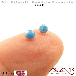 Opak - 2,5x3,5 mm - Gök Mavi - Kristal Rondela Boncuk / 150 Adet