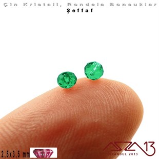 Şeffaf - 2,5x3,5 mm - Koyu Yeşil - Kristal Rondela Boncuk / 150 Adet