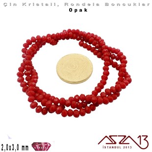 Opak - 2x3 mm - Kırmızı - Kristal Rondela Boncuk / 200 Adet