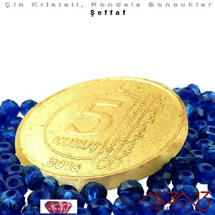 Şeffaf - 1x2 mm - Royal Mavi - Kristal Rondela Boncuk / 210 Adet