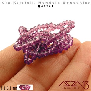 Şeffaf - 2x3 mm - Amethyst - Kristal Rondela Boncuk / 200 Adet