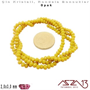 Opak - 2x3 mm - Sarı - Kristal Rondela Boncuk / 200 Adet