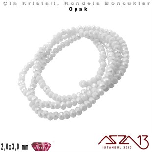 Opak - 2x3 mm - Sedefli Beyaz - Kristal Rondela Boncuk / 200 Adet
