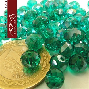 6x8 mm - Kristal - Efektli Zümrüt Yeşil - Rondela Boncuk / 70 Adet