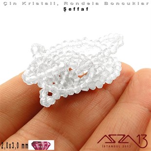 Şeffaf - 2x3 mm - Kırık Beyaz - Kristal Rondela Boncuk / 200 Adet