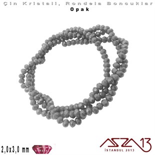Opak - 2x3 mm - Gri - Kristal Rondela Boncuk / 200 Adet