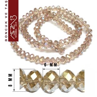 6x8 mm - Kristal - Efektli İpek - Rondela Boncuk / 70 Adet