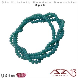 Opak - 2x3 mm - Turkuaz Mavi - Kristal Rondela Boncuk / 200 Adet