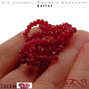 Şeffaf - 2x3 mm - Koyu Siam - Kristal Rondela Boncuk / 200 Adet