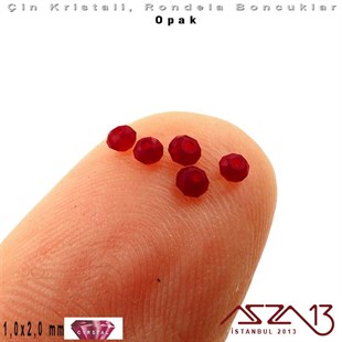 Opak - 1x2 mm - Koyu Kırmızı - Kristal Rondela Boncuk / 210 Adet