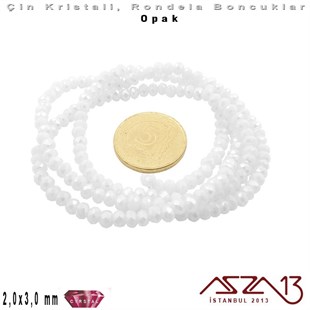 Opak - 2x3 mm - Süt Beyaz - Kristal Rondela Boncuk / 200 Adet