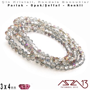 3x4 mm - Kristal - Efektli Şeffaf Silver Night - Rondela Boncuk / 145 Adet
