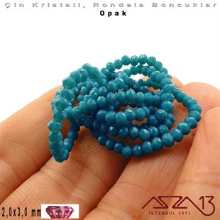 Opak - 2x3 mm - Buzlu Koyu Mavi - Kristal Rondela Boncuk / 200 Adet