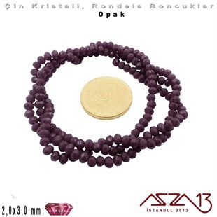 Opak - 2x3 mm - Amethyst - Kristal Rondela Boncuk / 200 Adet