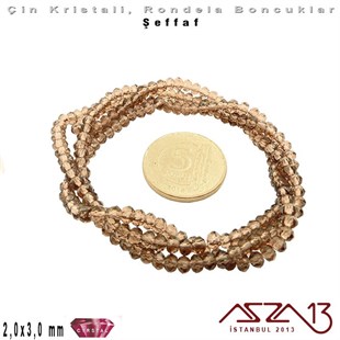 Şeffaf - 2x3 mm - Koyu İpek - Kristal Rondela Boncuk / 200 Adet