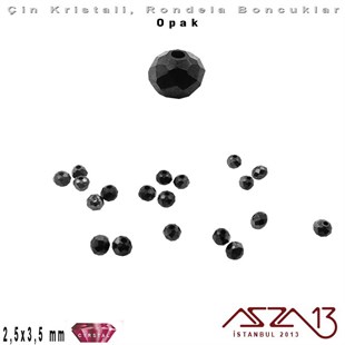 Opak - 2,5x3,5 mm - Siyah - Kristal Rondela Boncuk / 150 Adet