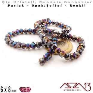 6x8 mm - Kristal Metalik Mavi Mor - Rondela Boncuk / 70 Adet