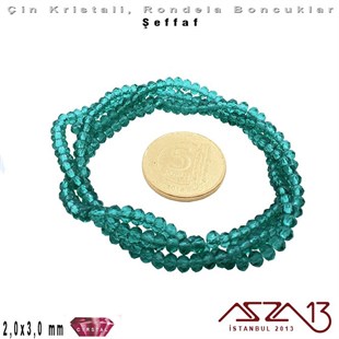 Şeffaf - 2x3 mm - Neft Açık Mavi - Kristal Rondela Boncuk / 200 Adet