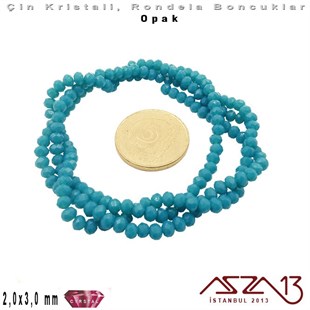 Opak - 2x3 mm - Buzlu Koyu Mavi - Kristal Rondela Boncuk / 200 Adet