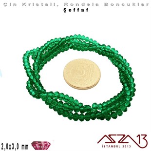 Şeffaf - 2x3 mm - Zeytin Yeşil - Kristal Rondela Boncuk / 200 Adet