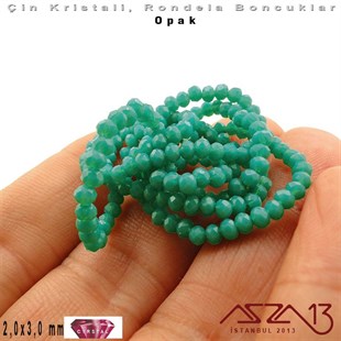 Opak - 2x3 mm - Turkuaz Yeşil - Kristal Rondela Boncuk / 200 Adet
