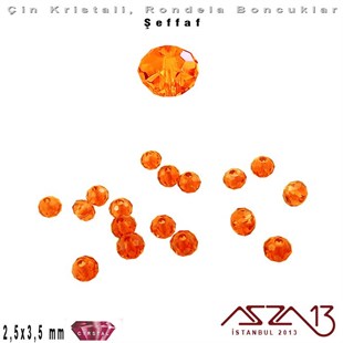 Şeffaf - 2,5x3,5 mm - Turuncu - Kristal Rondela Boncuk / 150 Adet