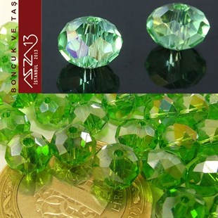 6x8 mm - Kristal - Efektli Yeşil - Rondela Boncuk / 70 Adet
