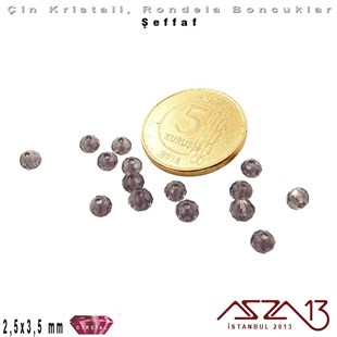 Şeffaf - 2,5x3,5 mm - Efektli Antrasit - Kristal Rondela Boncuk / 150 Adet