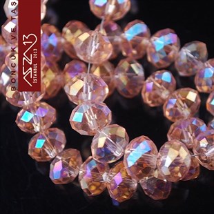 6x8 mm - Kristal - Efektli Pembe - Rondela Boncuk / 70 Adet