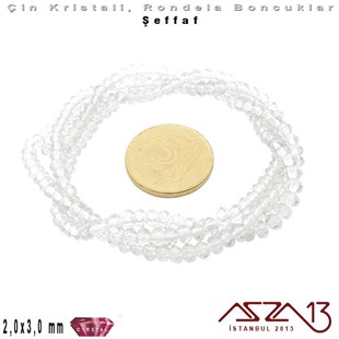 Şeffaf - 2x3 mm - Kırık Beyaz - Kristal Rondela Boncuk / 200 Adet