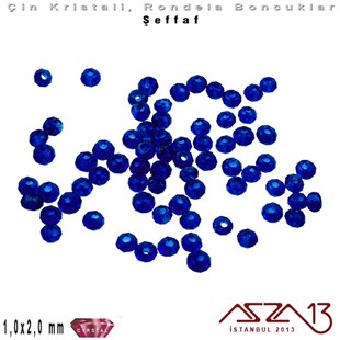 Şeffaf - 1x2 mm - Royal Mavi - Kristal Rondela Boncuk / 210 Adet