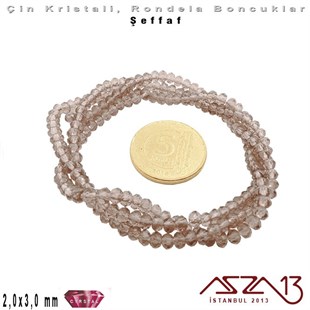 Şeffaf - 2x3 mm - İpek - Kristal Rondela Boncuk / 200 Adet