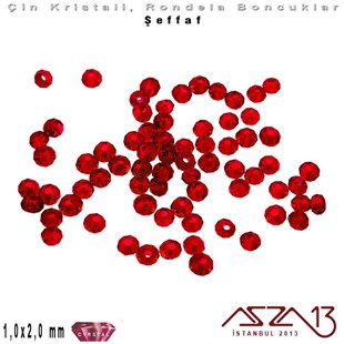 Şeffaf - 1x2 mm - Koyu Kırmızı - Kristal Rondela Boncuk / 210 Adet