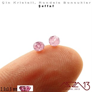 Şeffaf - 2,5x3,5 mm - Şeker Pembe - Kristal Rondela Boncuk / 150 Adet
