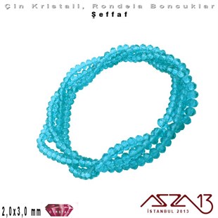 Şeffaf - 2x3 mm - Turkuaz - Kristal Rondela Boncuk / 200 Adet