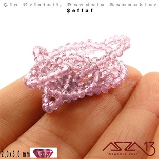 Şeffaf - 2x3 mm - Şeker Pembe - Kristal Rondela Boncuk / 200 Adet