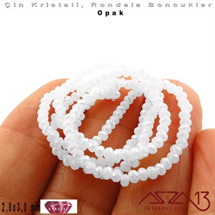 Opak - 2x3 mm - Süt Beyaz - Kristal Rondela Boncuk / 200 Adet