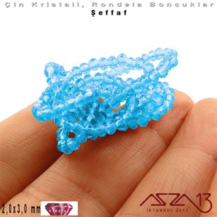 Şeffaf - 2x3 mm - Açık Mavi - Kristal Rondela Boncuk / 200 Adet