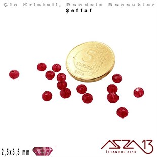 Şeffaf - 2,5x3,5 mm - Bordo - Kristal Rondela Boncuk / 150 Adet